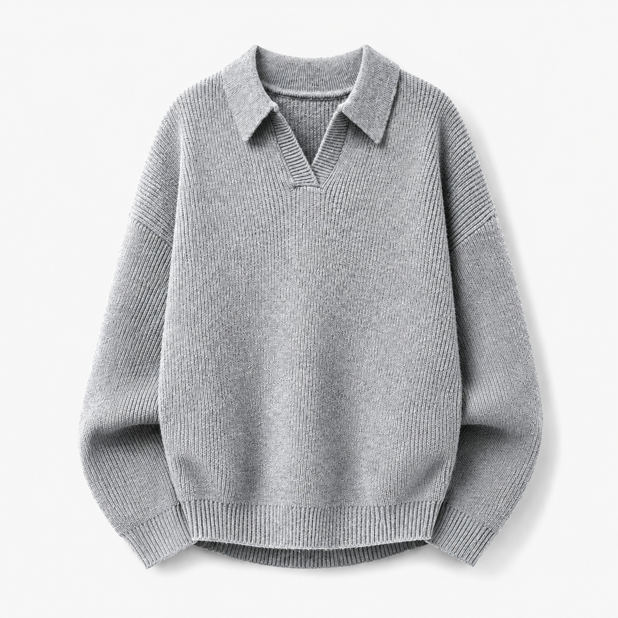 VAREN FORM Textured Long Sleeve Knit Polo Sweater light grey product front