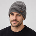 Unisex Fleece-Lined Winter Beanie - light gray worn view
