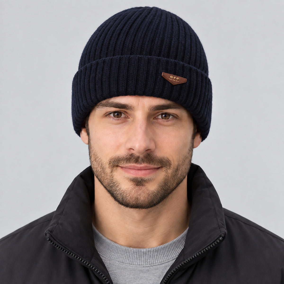 Unisex Fleece-Lined Winter Beanie - navy worn view