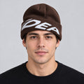 Unisex Ribbed Outdoor Knit Beanie - brown worn view