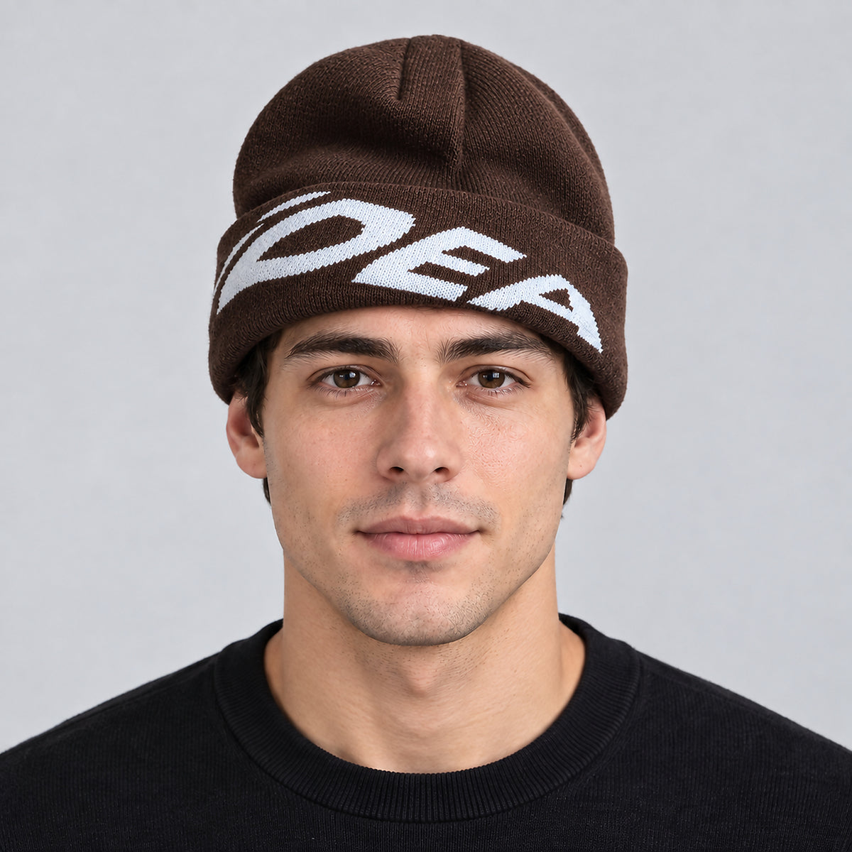 Unisex Ribbed Outdoor Knit Beanie - brown worn view