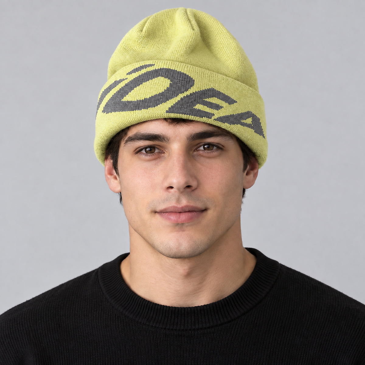 Unisex Ribbed Outdoor Knit Beanie - light green worn view