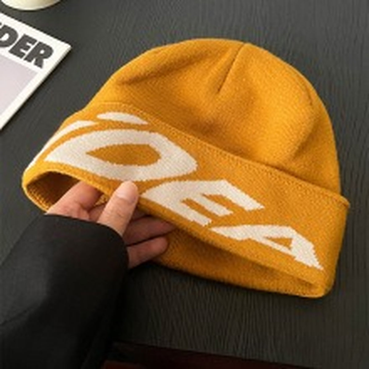 Unisex Ribbed Outdoor Knit Beanie - yellow product view