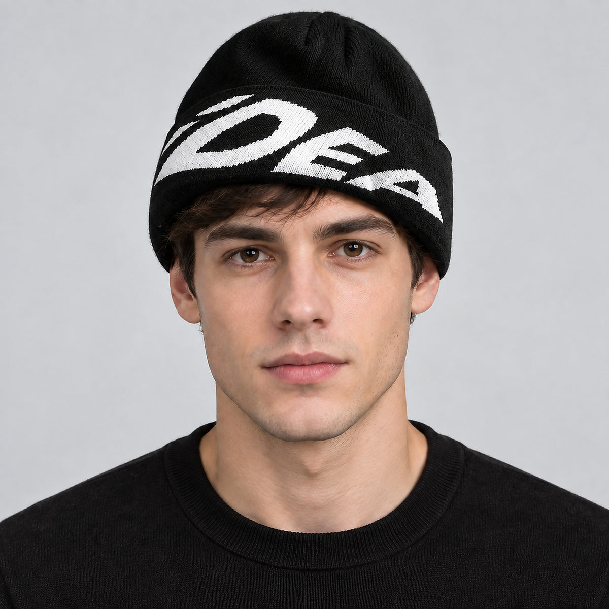 Unisex Ribbed Outdoor Knit Beanie - black worn view