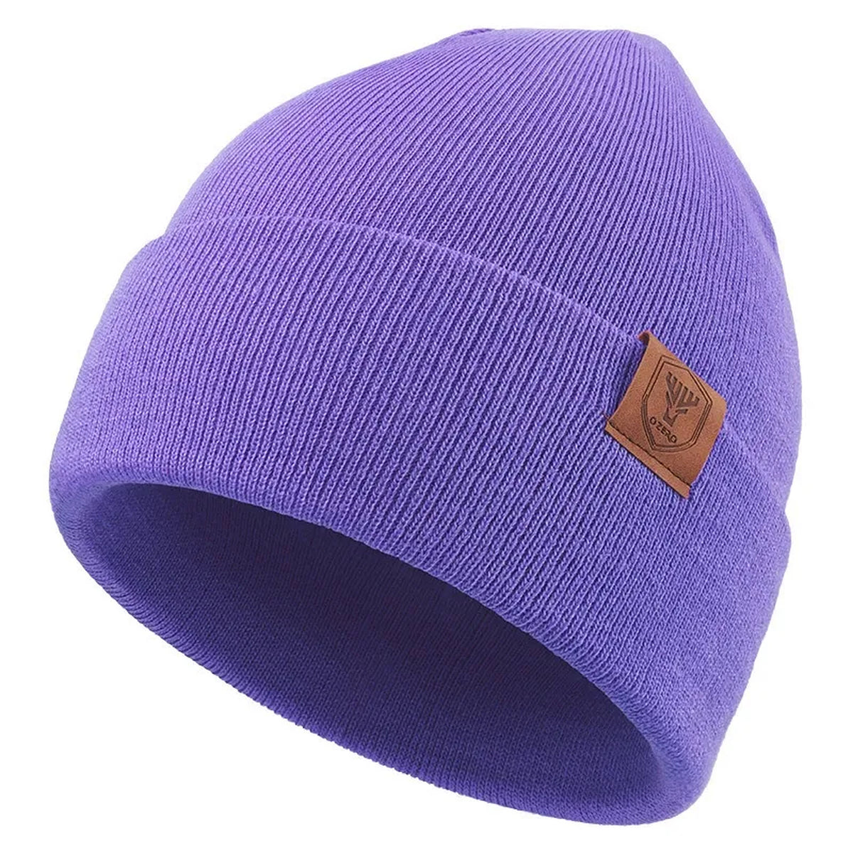 Unisex Solid Ribbed Cuff Beanie - purple product view