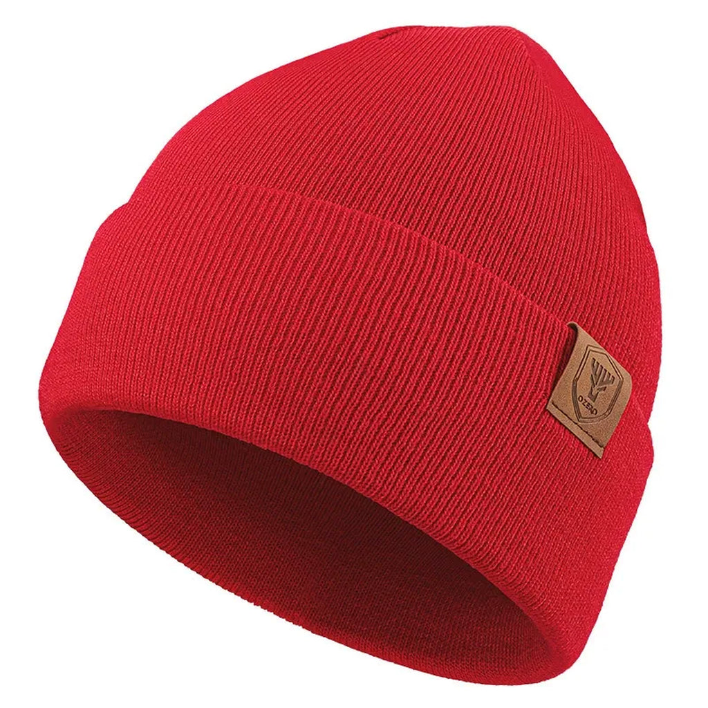 Unisex Solid Ribbed Cuff Beanie - red product view