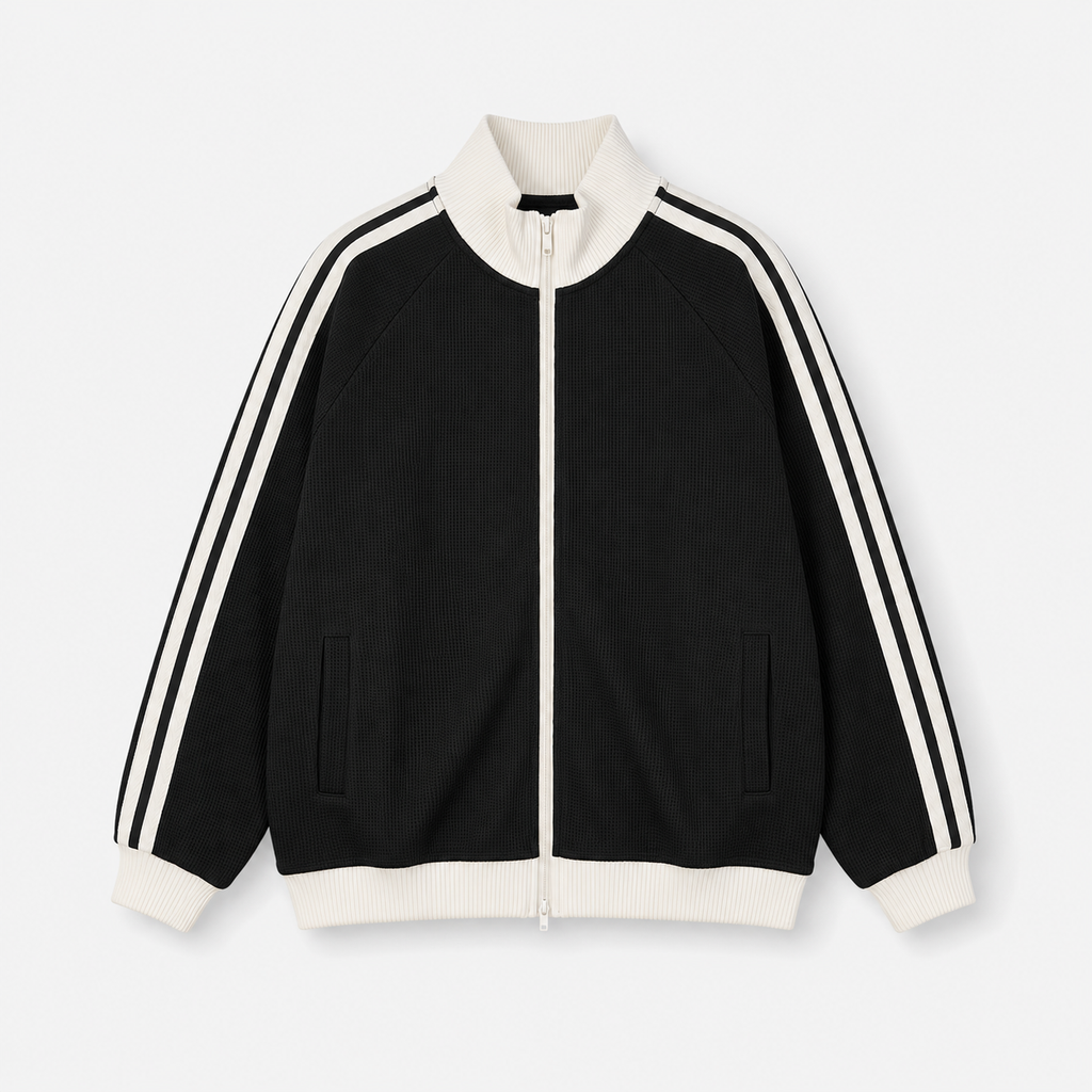 VAREN FORM Varsity Stripe Zip Track Jacket black white stripe product front