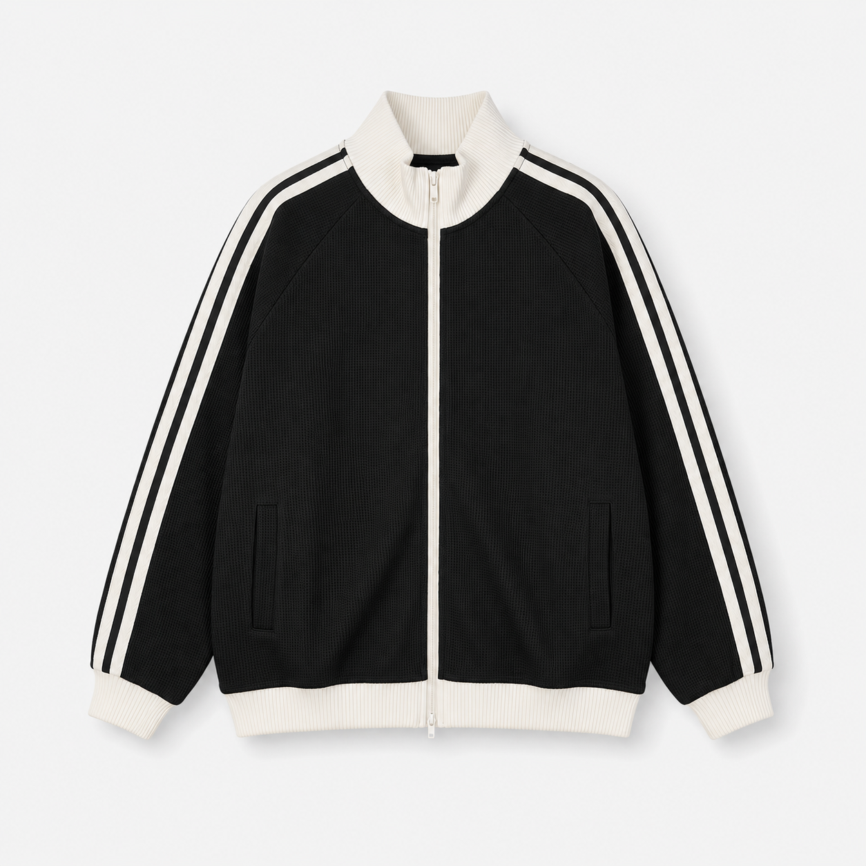 VAREN FORM Varsity Stripe Zip Track Jacket black white stripe product front