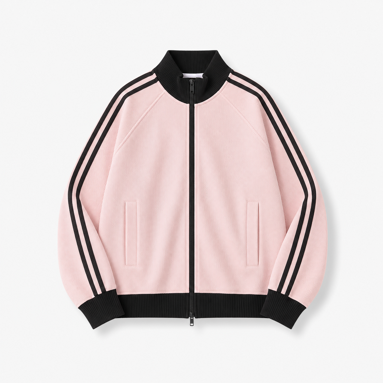 VAREN FORM Varsity Stripe Zip Track Jacket coral black stripe product front