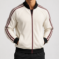VAREN FORM Varsity Stripe Zip Track Jacket ivory burgundy stripe model front