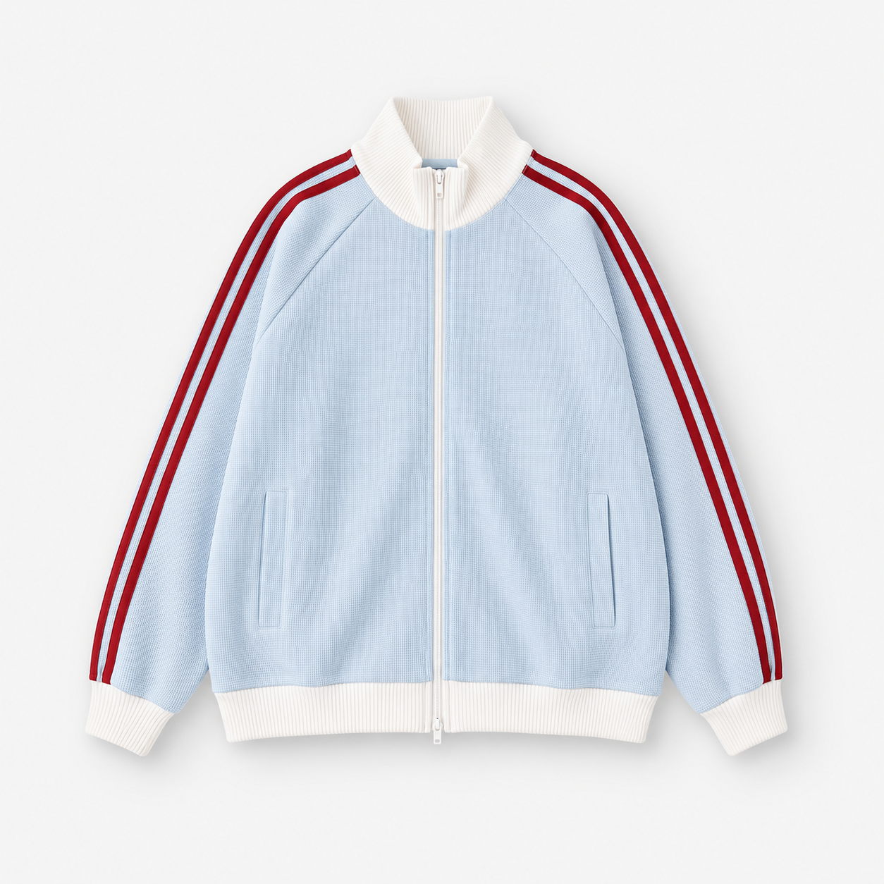 VAREN FORM Varsity Stripe Zip Track Jacket powder blue red stripe product front