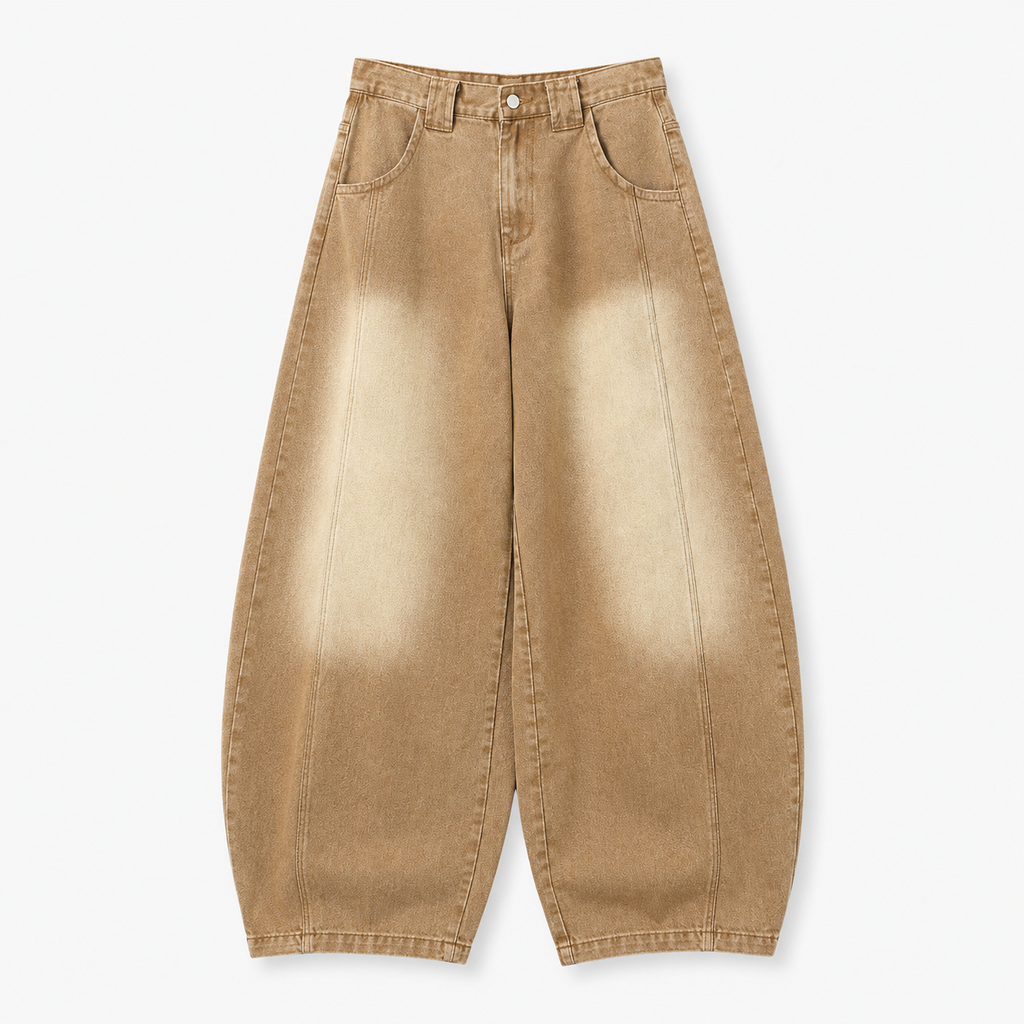 VAREN FORM Vintage Washed Curved Wide-Leg Jeans khaki wash product front