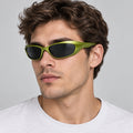Wraparound Punk Sport Sunglasses - green worn view