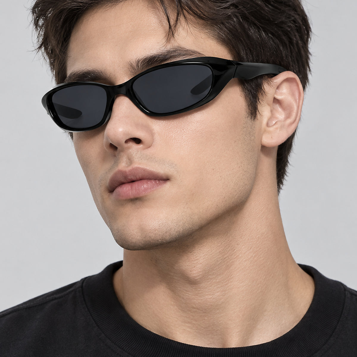 Wraparound Punk Sport Sunglasses - black worn view