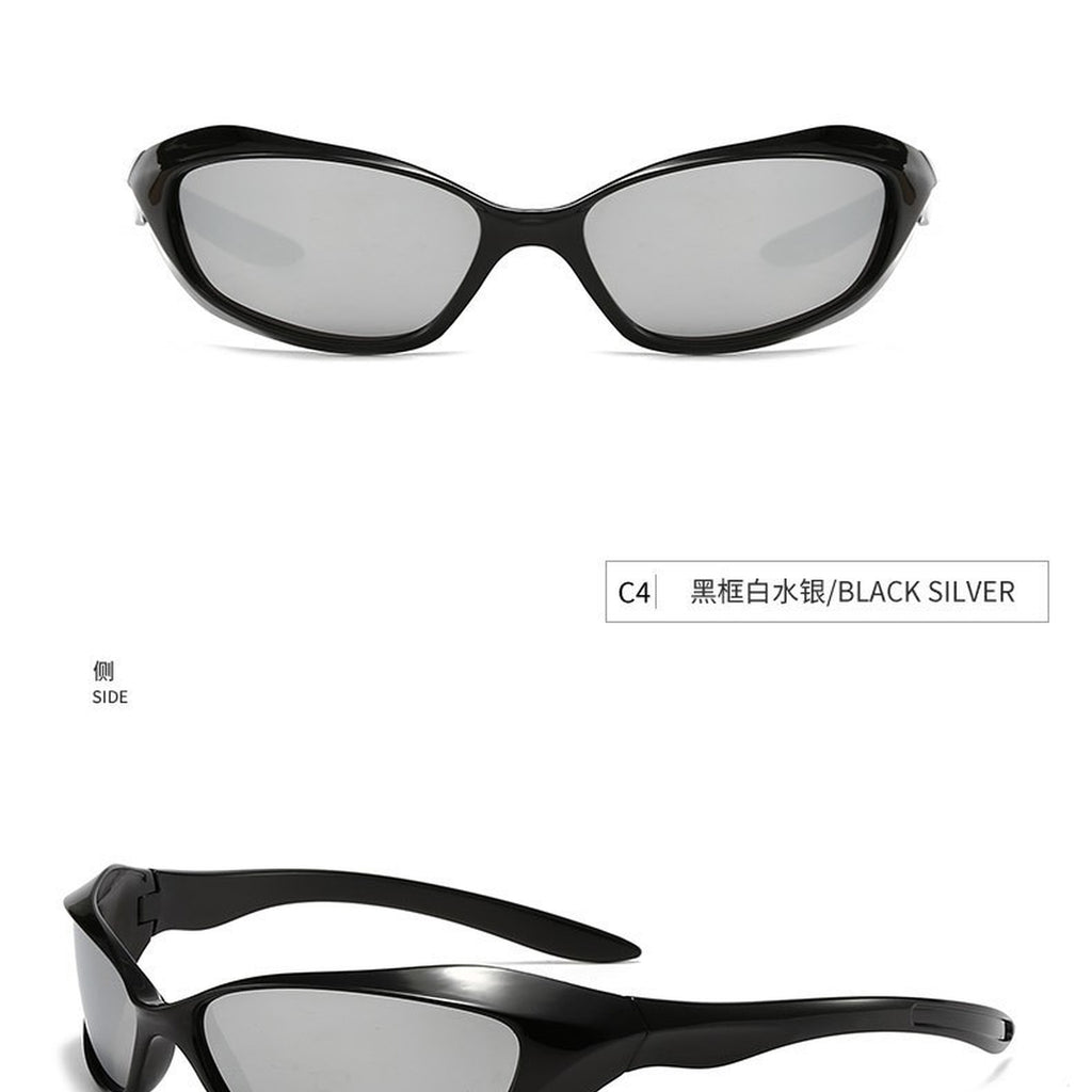 Wraparound Punk Sport Sunglasses - black/silver product view