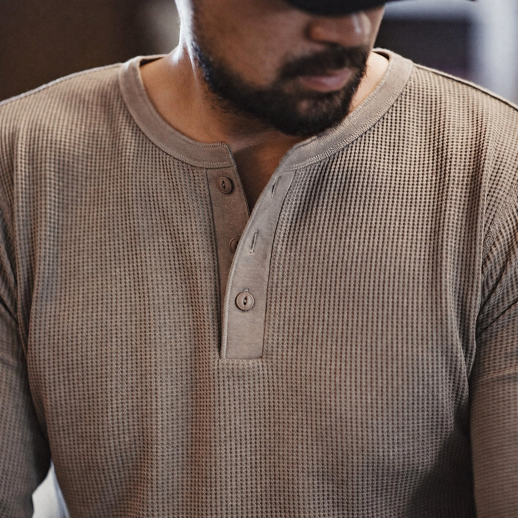 Men's Heavyweight Waffle-Knit Henley Long-Sleeve Tee - product view
