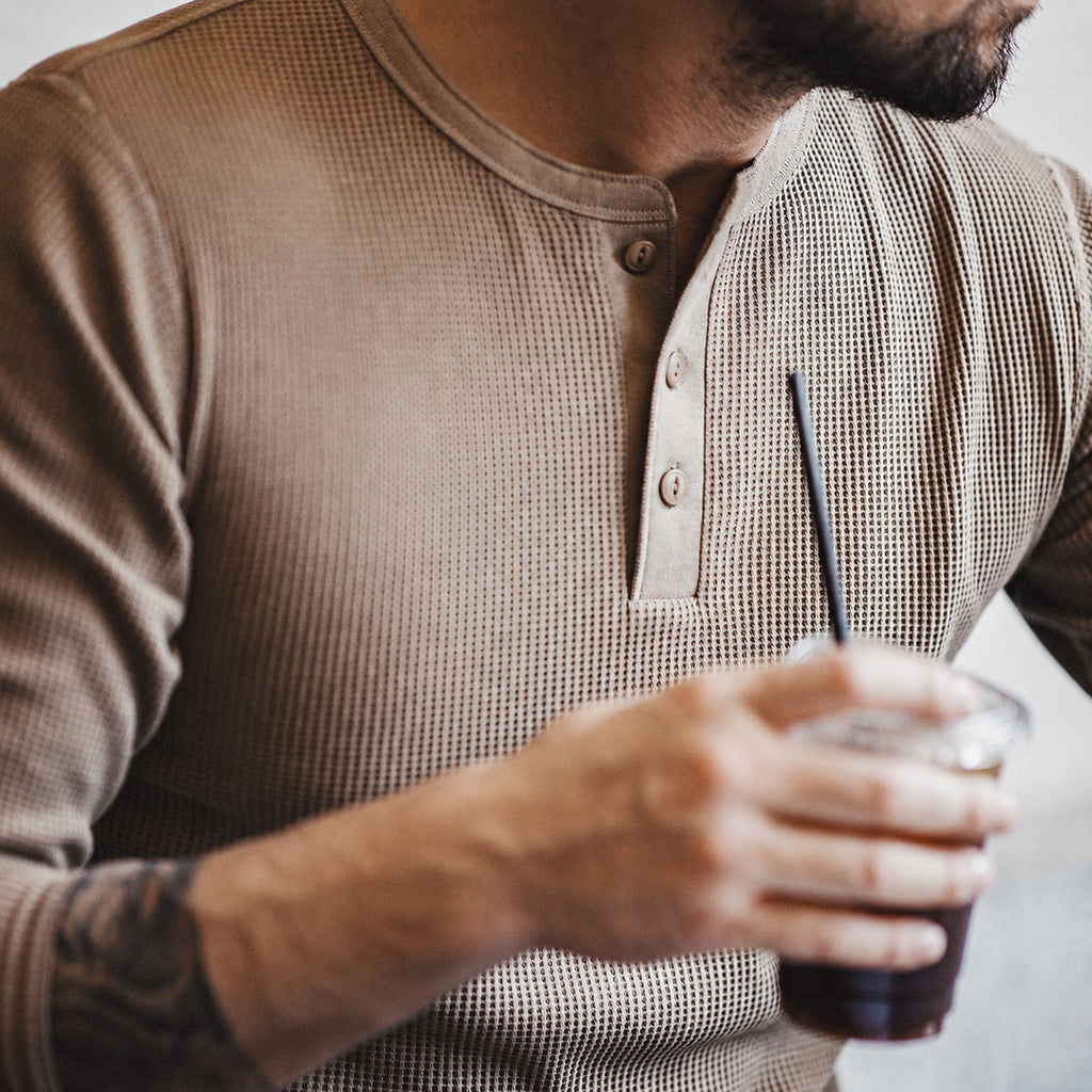 Men's Heavyweight Waffle-Knit Henley Long-Sleeve Tee - product view
