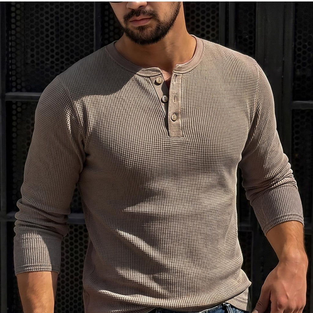 Men's Heavyweight Waffle-Knit Henley Long-Sleeve Tee - product view