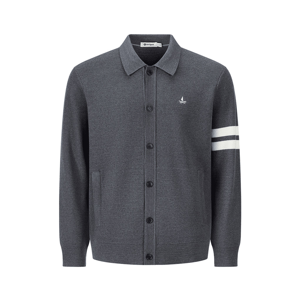 Men's Sailboat-Embroidered Striped Knit Cardigan - product view