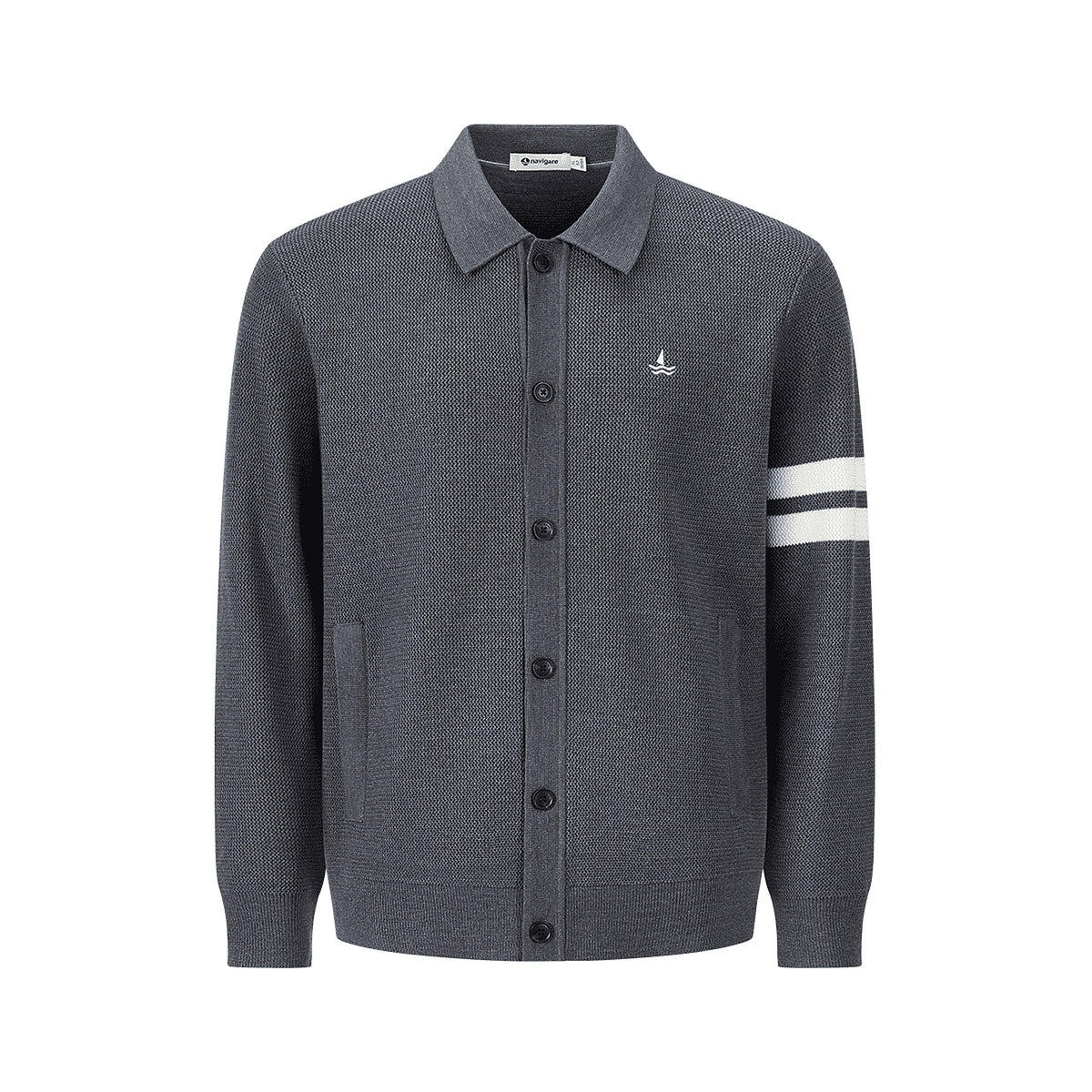 Men's Sailboat-Embroidered Striped Knit Cardigan - product view