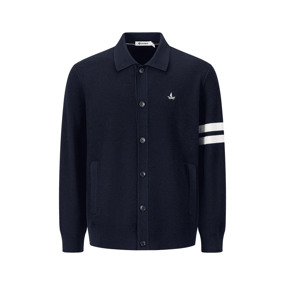 Men's Sailboat-Embroidered Striped Knit Cardigan - product view
