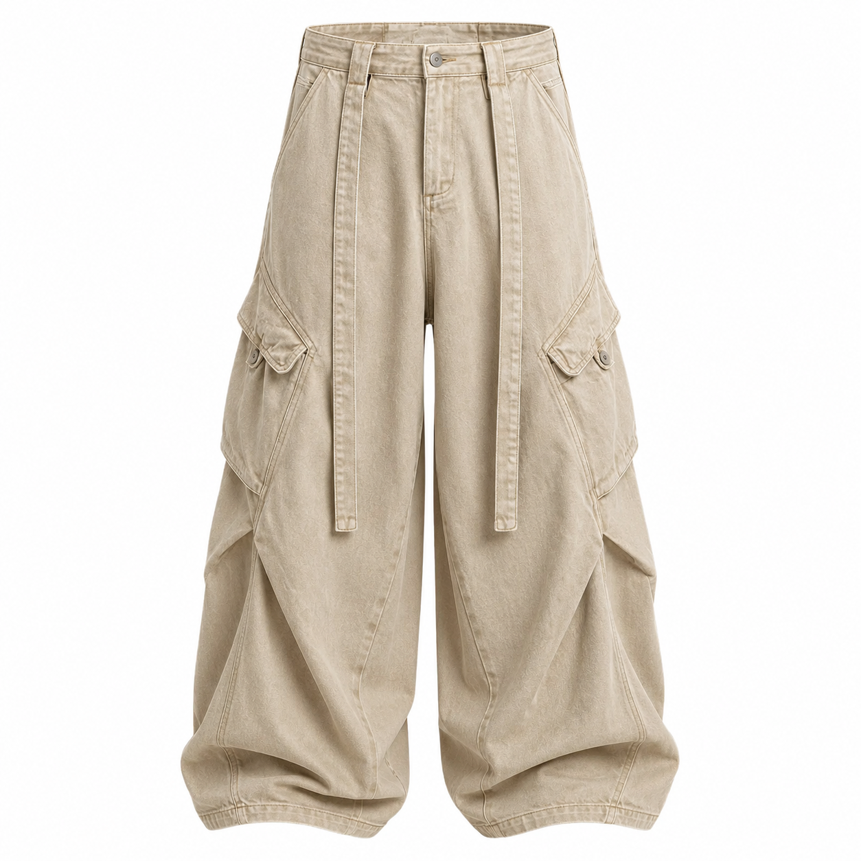 VAREN FORM Vintage Washed Wide-Leg Work Jeans in Khaki Wash for men's gym and streetwear