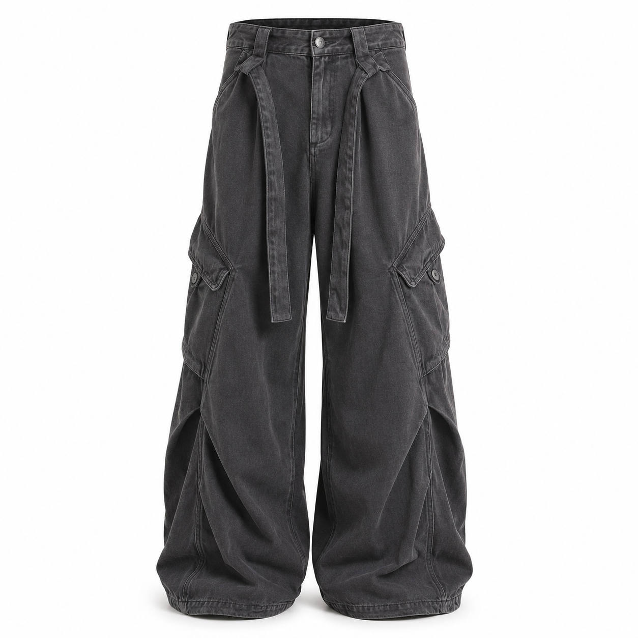 Vintage Washed Wide-Leg Work Jeans in Washed Black for men's gym and streetwear
