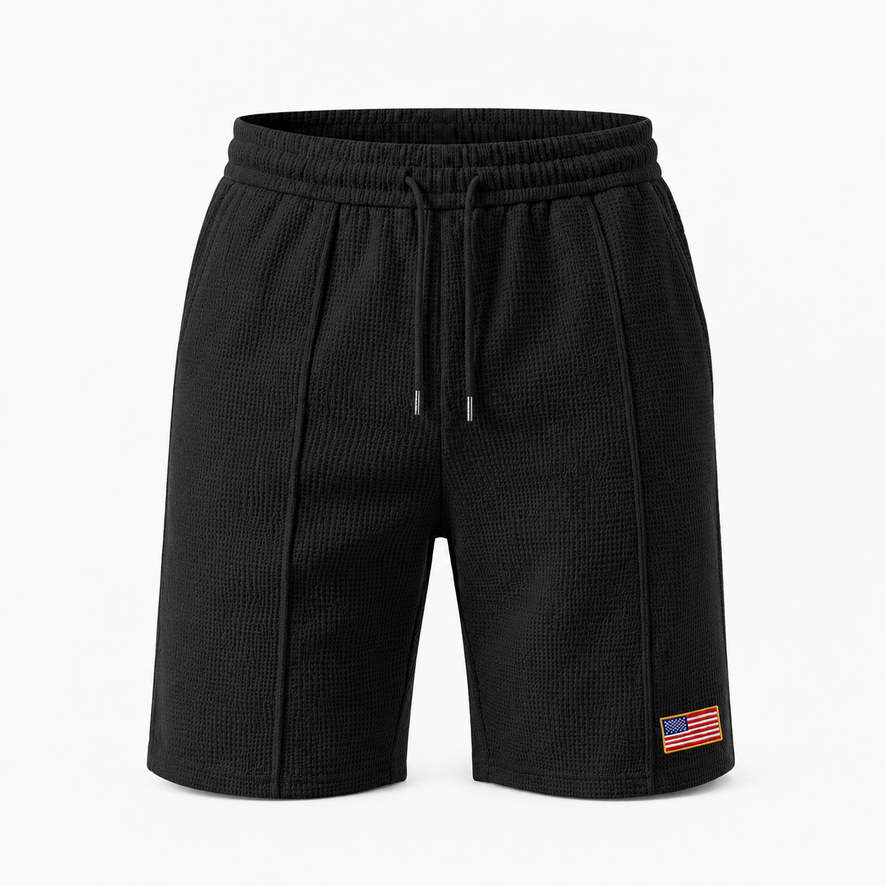 VAREN FORM Waffle Flag Patch Sweat Shorts black product front