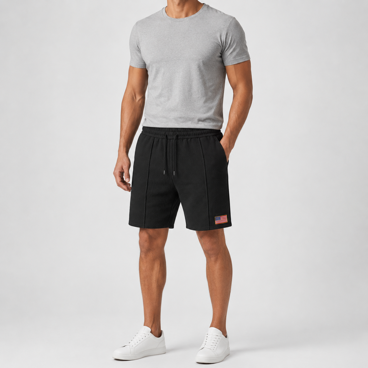 VAREN FORM Waffle Flag Patch Sweat Shorts light grey product front