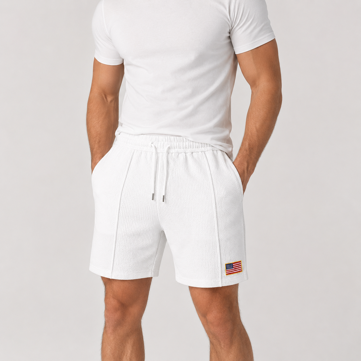 VAREN FORM Waffle Flag Patch Sweat Shorts royal blue product front