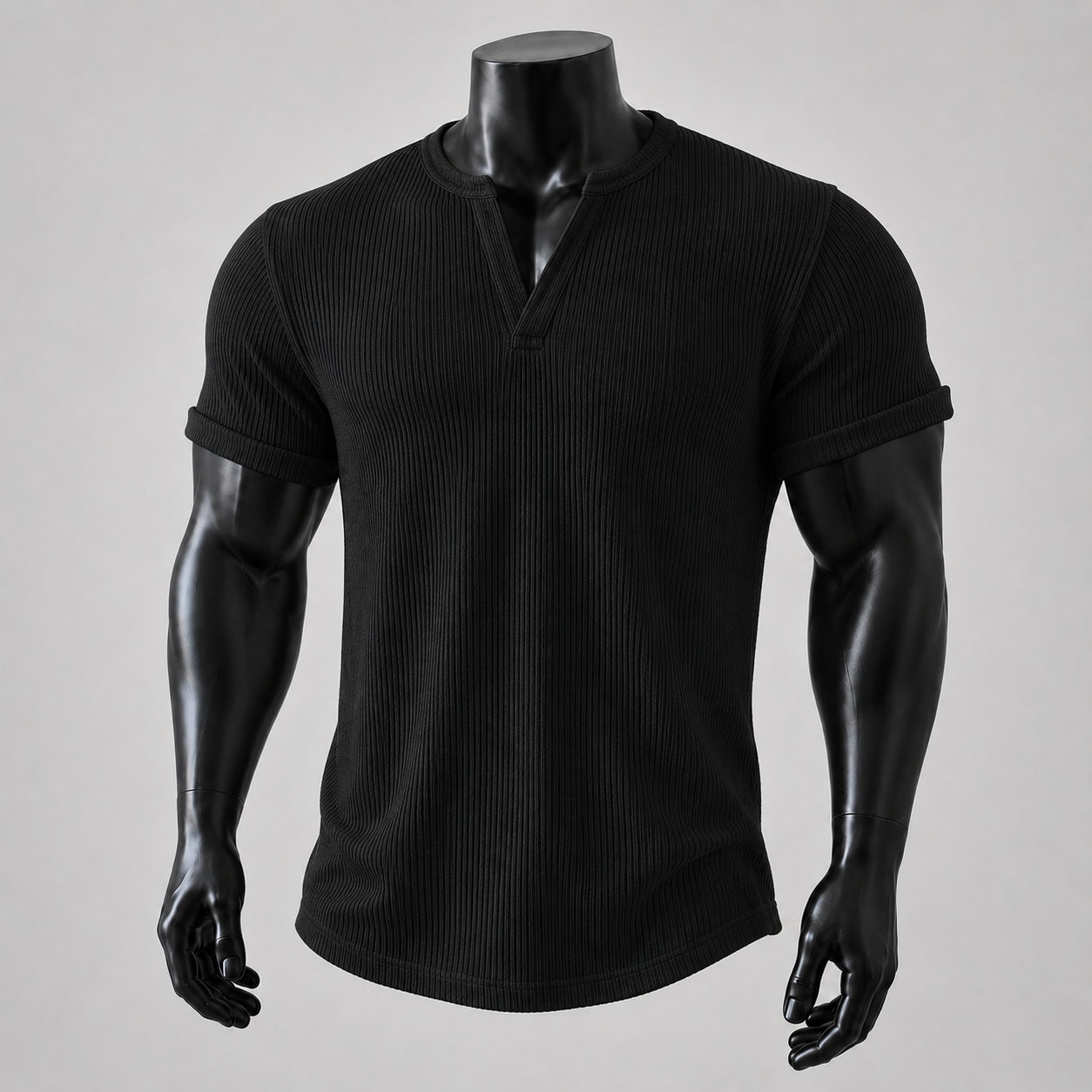 Waffle Henley Short Sleeve Tee in Black for men's gym and streetwear