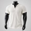 VAREN FORM Waffle Henley Short Sleeve Tee in White for men's gym and streetwear