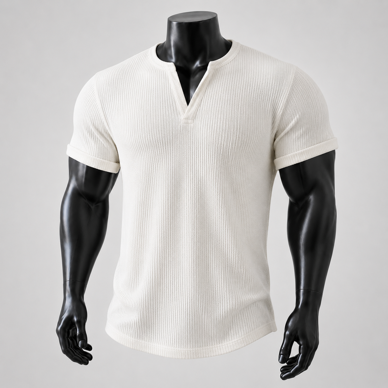 VAREN FORM Waffle Henley Short Sleeve Tee in White for men's gym and streetwear