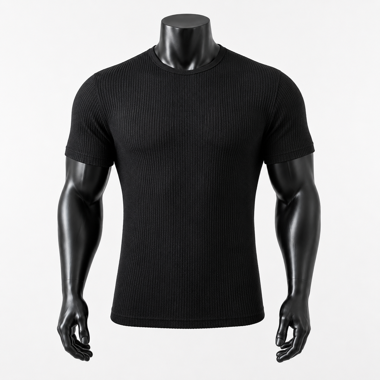 Waffle Knit Fitted Training Tee in Black for men's gym and streetwear