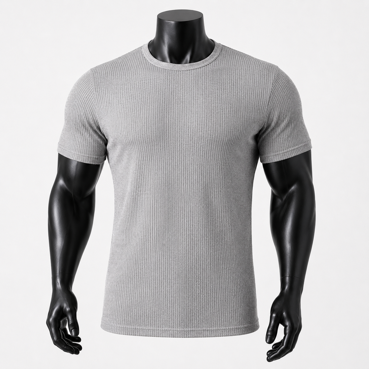 VAREN FORM Waffle Knit Fitted Training Tee in Heather Grey for men's gym and streetwear