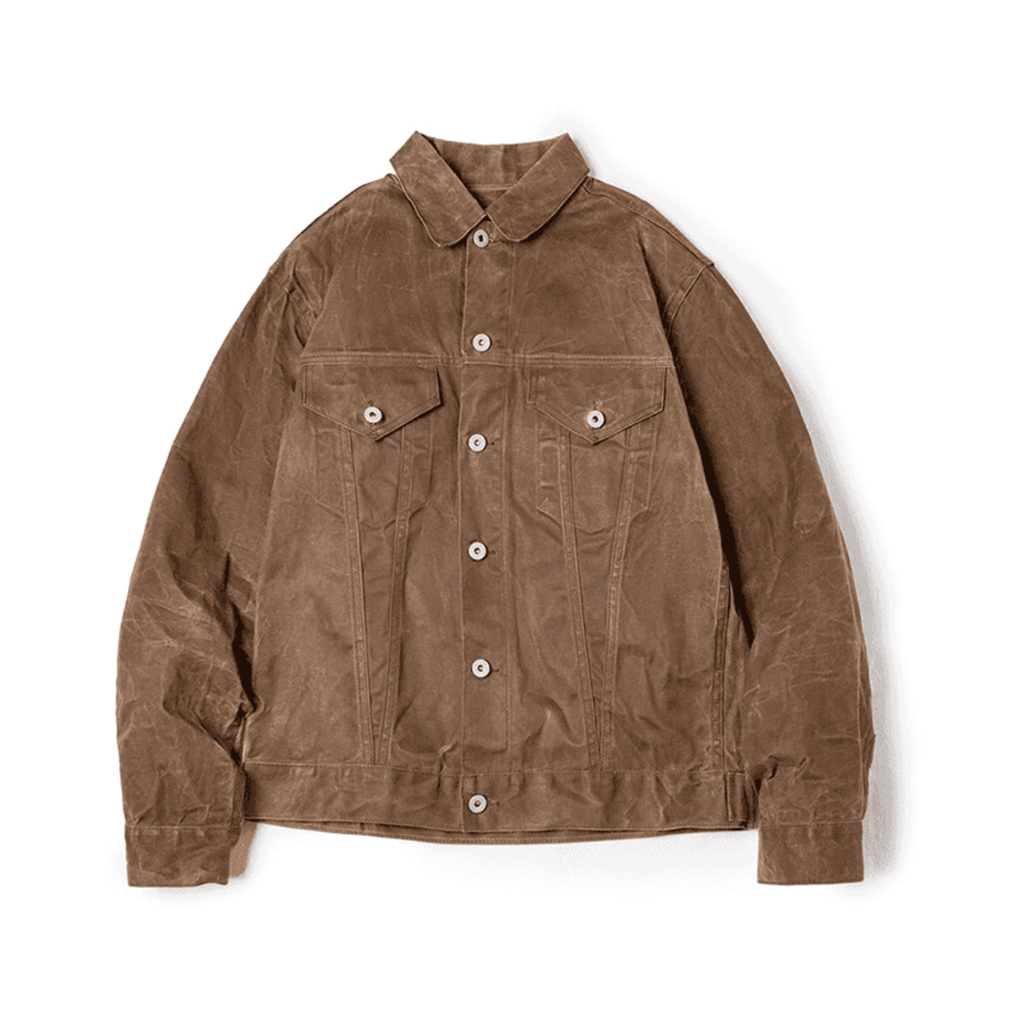 Men's vintage waxed canvas hunting jacket in Tobacco Brown – product view