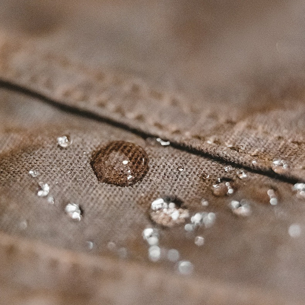 Waxed canvas jacket water-resistant fabric detail